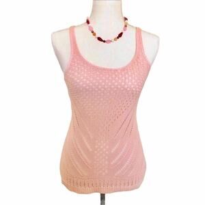American Eagle Crochet Open Knit Tank Top Coral Pink